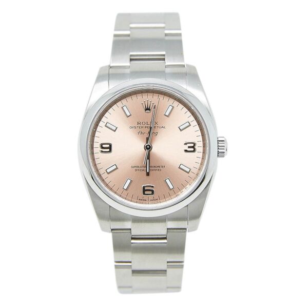 Rolex Pre Owned Oyster Perpetual Steel Pink Arabic Dial on Oyster 34mm Complete Box and Papers