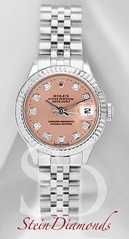 Rolex Lady Steel Datejust Fluted Bezel Custom Copper Diamond Dial on Jubilee Band 26mm