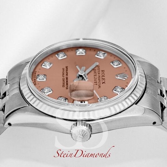 Pre Owned Rolex Steel Datejust Fluted Bezel Custom Copper Diamond Dial on Jubilee Band 36mm