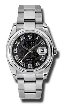 Rolex Pre Owned Datejust Steel Black Jubilee Roman Dial on Oyster 36mm