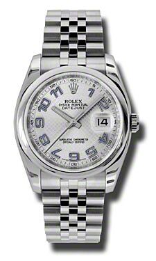 Rolex Pre Owned Datejust Steel Silver Deco Blue Arabic Dial on Jubilee 36mm