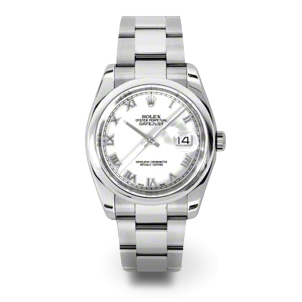 Rolex Pre Owned Datejust Steel White Roman Dial on Oyster 36mm