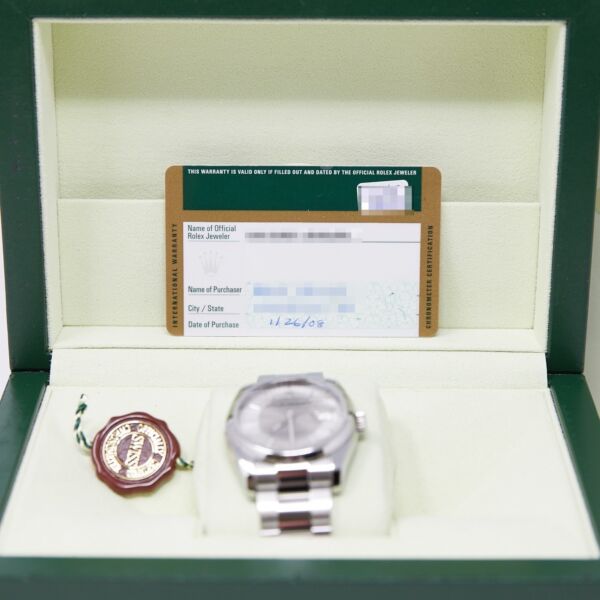 Rolex Pre Owned Datejust Steel Silver and Steel Tuxedo Stick Dial on Oyster 36mm With Box and Card