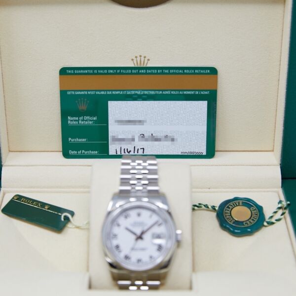 Rolex Pre Owned Datejust Steel White Roman Dial on Jubilee 36mm Box and Card 2017