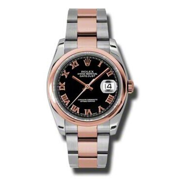 Rolex Pre Owned Datejust Steel and Rose Gold Black Roman Dial on Oyster 36mm