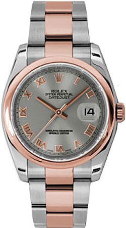 Rolex Pre Owned Datejust Steel and Rose Gold Silver Roman Dial on Oyster 36mm