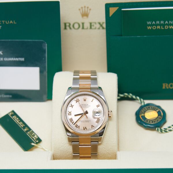 Rolex Pre-Owned Datejust 36 Steel and Rose Gold Sundust Roman Dial on Oyster Bracelet [COMPLETE SET]