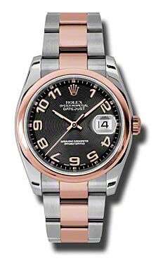 Rolex Pre Owned Datejust Steel and Rose Gold Black Concentric Circle Dial on Oyster 36mm