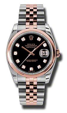 Rolex Pre Owned Datejust Steel and Rose Gold Custom Black Diamond Dial on Jubilee 36mm