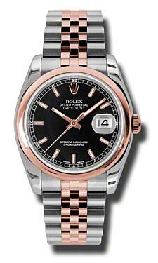 Rolex Pre Owned Datejust Steel and Rose Gold Black Dial on Jubilee 36mm