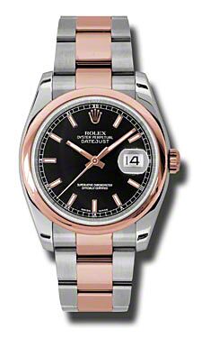 Rolex Pre Owned Datejust Steel and Rose Gold Black Dial on Oyster 36mm