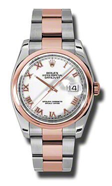 Rolex Pre Owned Datejust Steel and Rose Gold White Roman Dial on Oyster 36mm