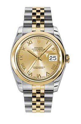 Rolex Pre Owned Datejust Steel and Yellow Gold Champagne RomanDial on Jubilee 36mm