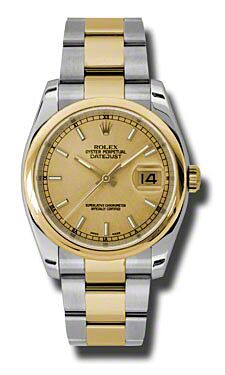 Rolex Pre Owned Datejust Steel and Yellow Gold Champagne Stick Dial on Oyster 36mm