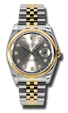 Rolex Pre Owned Datejust Steel and Yellow Gold Custom Grey Diamond Dial on Jubilee 36mm