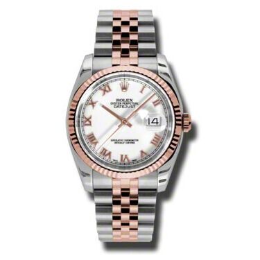 Rolex Pre Owned Datejust Steel and Rose Gold White Roman Dial on Jubilee 36mm