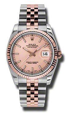Rolex Pre Owned Datejust Steel and Rose Gold Pink Champagne Stick Dial on Jubilee 36mm