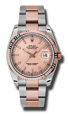 Rolex Pre Owned Datejust Steel and Rose Gold Pink Stick Dial on Oyster 36mm