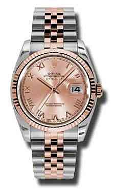 Rolex Pre Owned Datejust Steel and Rose Gold Pink Champagne Roman Dial on Jubilee 36mm