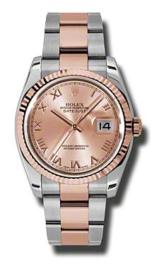 Rolex Pre Owned Datejust Steel and Rose Gold Pink Champagne Roman Dial on Oyster 36mm