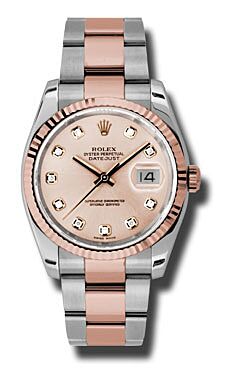 Rolex Pre Owned Datejust Steel and Rose Gold Custom Pink Diamond Dial on Oyster 36mm