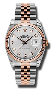 Rolex Pre Owned Datejust Steel and Rose Gold Custom Silver Diamond Dial on Jubilee 36mm