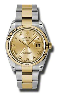 Rolex Pre Owned Datejust Steel and Yellow Gold Champagne Roman 36mm