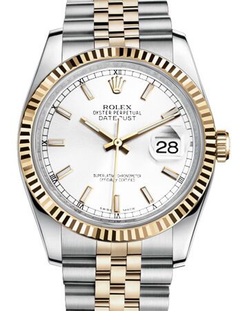 Rolex Pre Owned Datejust Steel and Yellow Gold White Stick Dial on Jubilee 36mm