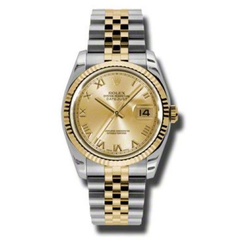 Rolex  Pre Owned Datejust Steel and Yellow Gold Champagne Roman Dial on Jubilee on Jubilee 36mm