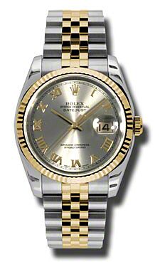 Rolex Pre Owned Datejust Steel and Yellow Gold Grey Roman Dial on Jubilee 36mm