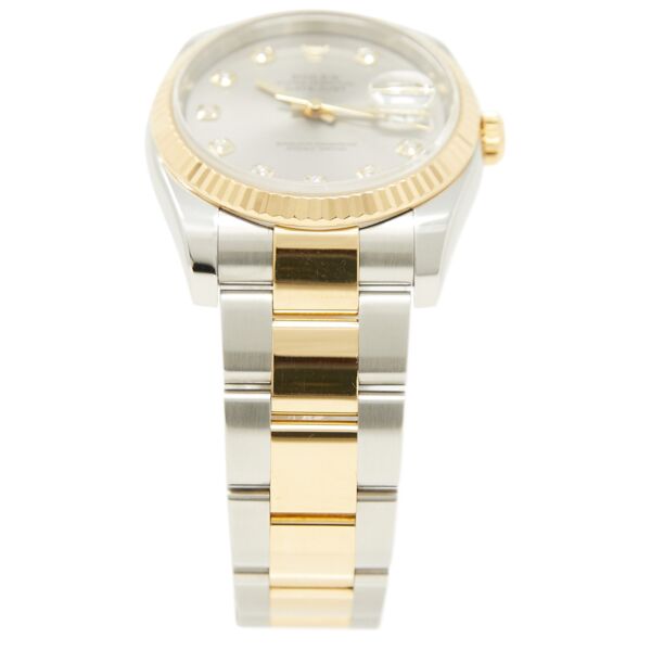 Rolex Pre Owned Datejust Steel and Yellow Gold Factory Silver Diamond Dial on Oyster 36mm Scrambled Series