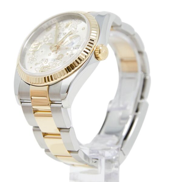 Rolex Pre Owned Datejust Steel and Yellow Gold Silver Floral Arabic Dial on Oyster 36mm Mint