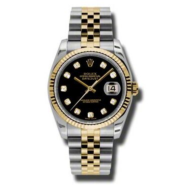 Rolex Pre Owned Datejust Steel and Yellow Gold Custom Black Diamond 36mm