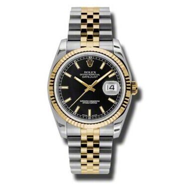 Rolex Pre Owned Datejust Steel and Yellow Gold Black Stick 36mm