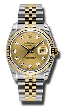 Rolex Pre Owned Datejust Steel and Yellow Gold Custom Champagne Diamond 36mm