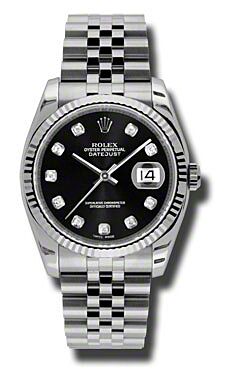 Rolex Pre Owned Datejust Steel and White Gold Custom Black Diamond Dial on Jubilee 36mm