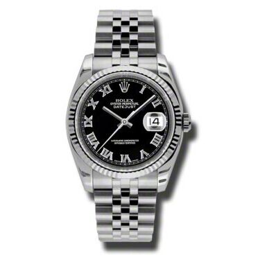 Rolex Pre Owned Datejust Steel and White Gold Black Roman Dial on Jubilee 36mm