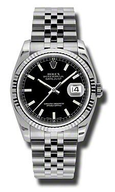 Rolex Pre Owned Datejust Steel and White Gold Black Stick Dial on Jubilee Bracelet 36mm