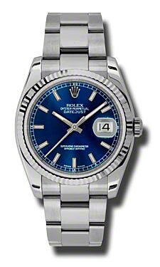 Rolex Pre Owned Datejust Steel and White Gold Blue Stick Dial on Oyster 36mm