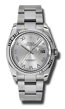 Rolex Pre Owned Datejust Steel and White Gold Rhodium Roman Dial on Oyster 36mm