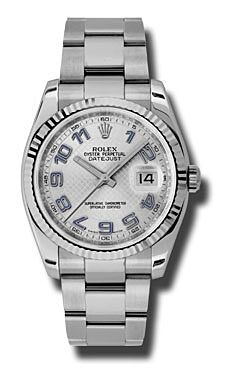 Rolex Pre Owned Datejust Steel and White Gold Silver Decorated with Blue Arabic Dial on Oyster 36mm