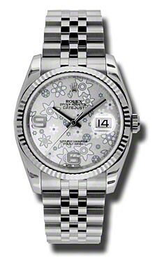 Rolex Pre Owned Datejust Steel and White Gold Silver Floral Dial on Jubilee 36mm