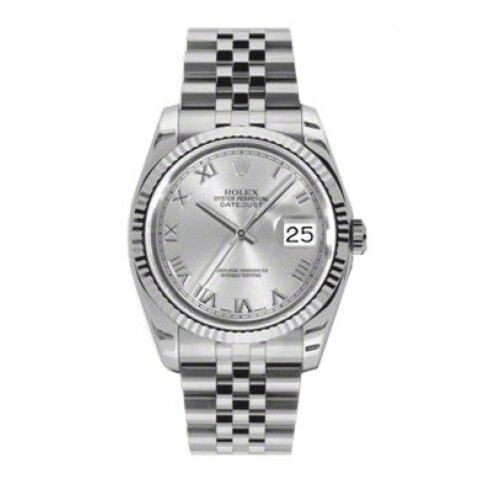 Rolex Pre Owned Datejust Steel and White Gold Silver Roman Dial on Jubilee 36mm