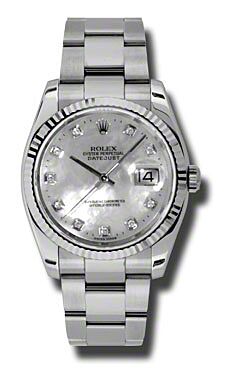 Rolex Pre Owned Datejust Steel and White Gold Custom Mother of Pearl Diamond Dial on Oyster 36mm