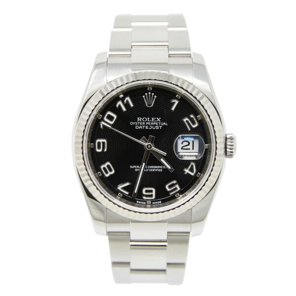 Rolex Pre Owned Datejust Steel and White Gold Black Concentric Arabic Dial on Oyster 36mm Mint