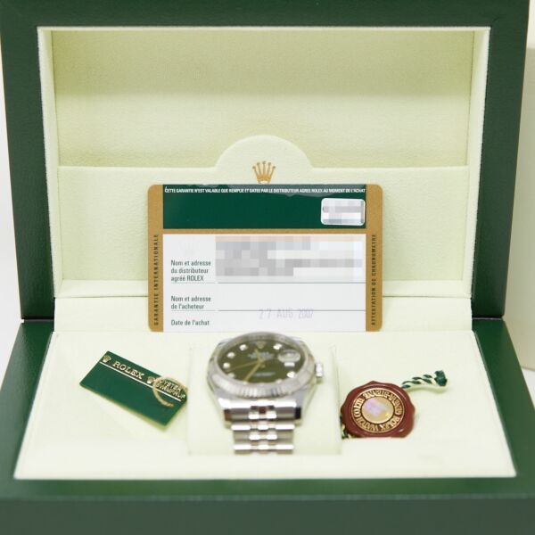 Rolex Pre Owned Datejust Steel and White Gold Factory Black Diamond Dial on Jubilee 36mm with Box and card