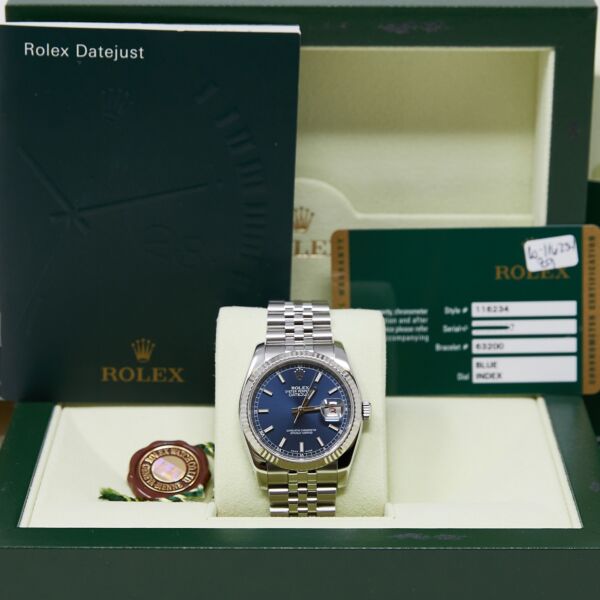 Pre Owned Rolex Datejust 36mm Steel + Gold Blue Dial on Jubilee MINT CONDITION [Box and Papers]
