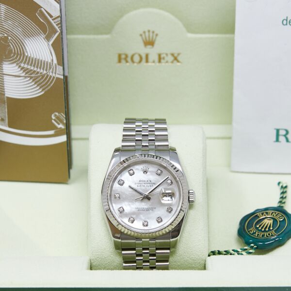 Rolex Pre-Owned Datejust Steel and White Gold Mother of Pearl Diamond Dial on Jubilee [COMPLETE SET] 36mm
