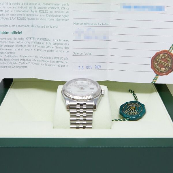 Rolex Pre-Owned Datejust Steel and White Gold Mother of Pearl Diamond Dial on Jubilee [COMPLETE SET] 36mm