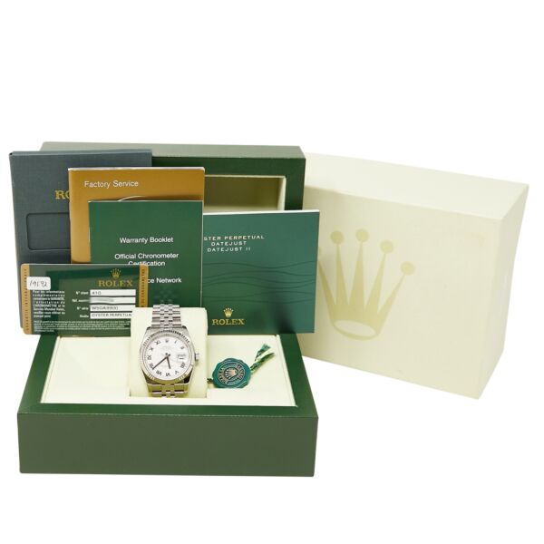 Pre Owned Datejust Steel and White Gold White Roman Dial on Jubilee Bracelet 36mm Box and Papers